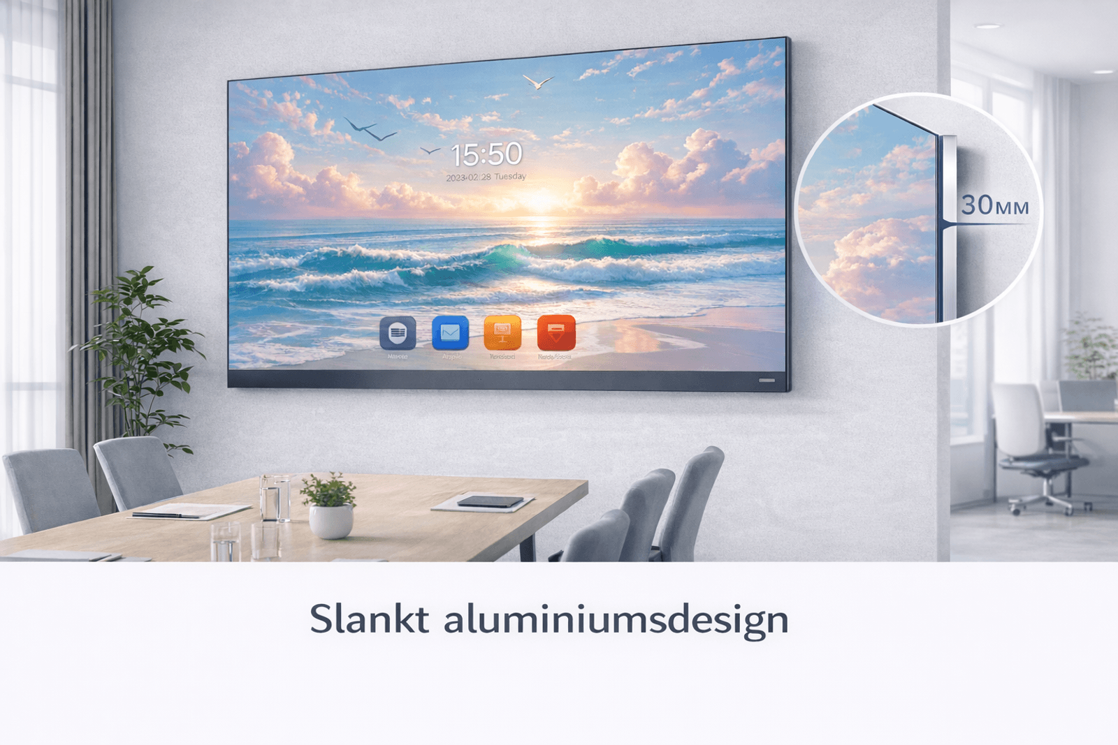 Illustration af UTV-skærmens slanke aluminiumskabinet