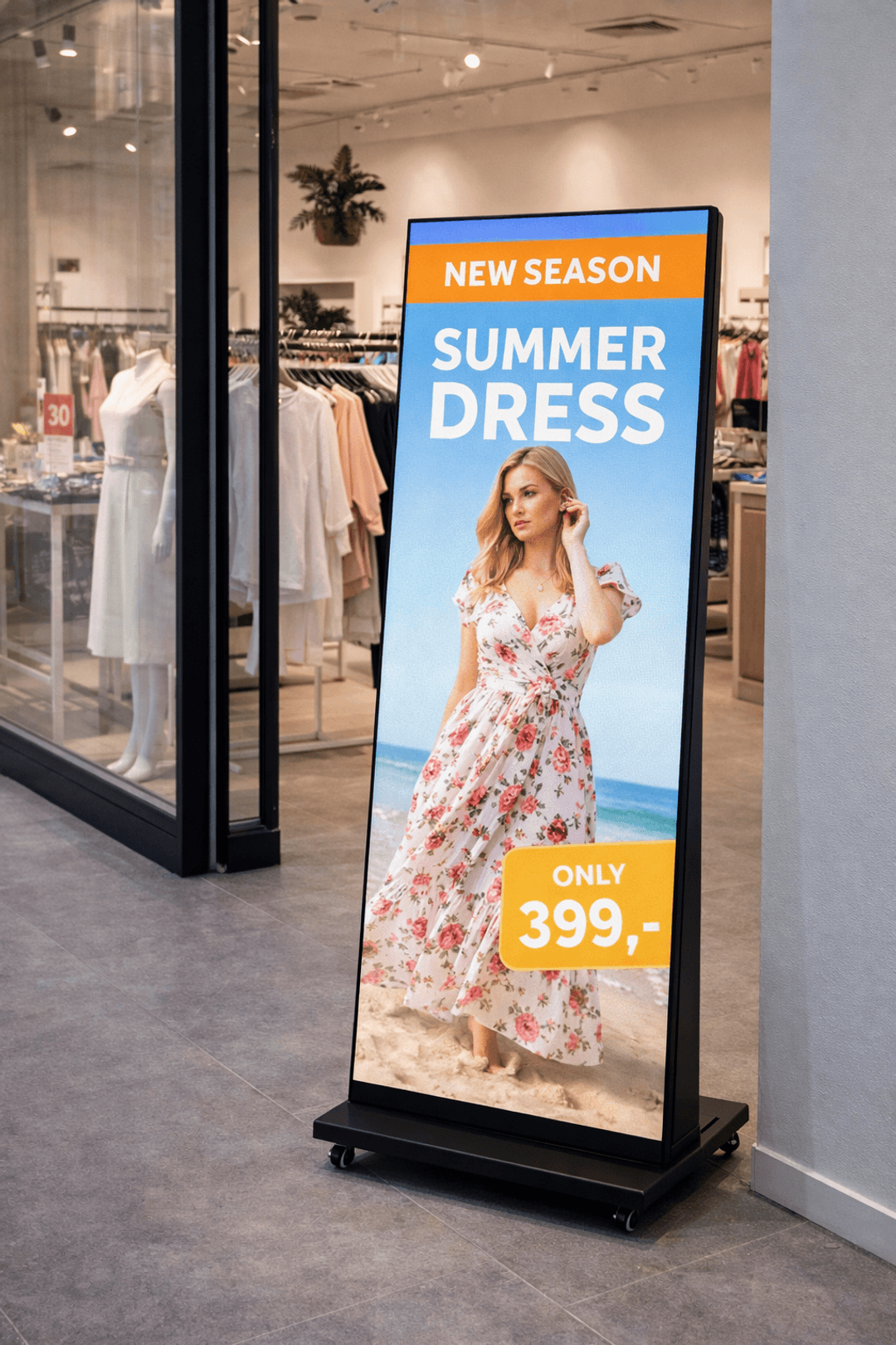 LED Poster ved indgangen til en butik